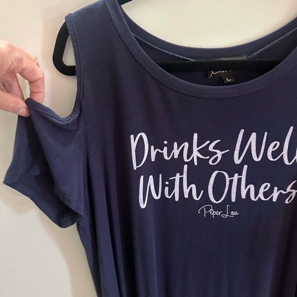 Navy cold-shoulder Top - Picture 2 of 3